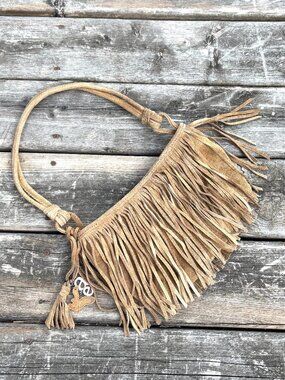 Cute fringed faux-suede  handbag, beige, American Eagle Outfitters